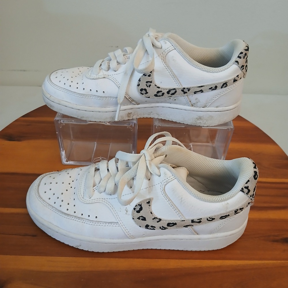 Nike Court Vision Low Womens 6 White Leopard Running Shoes Sneakers DD9665-100